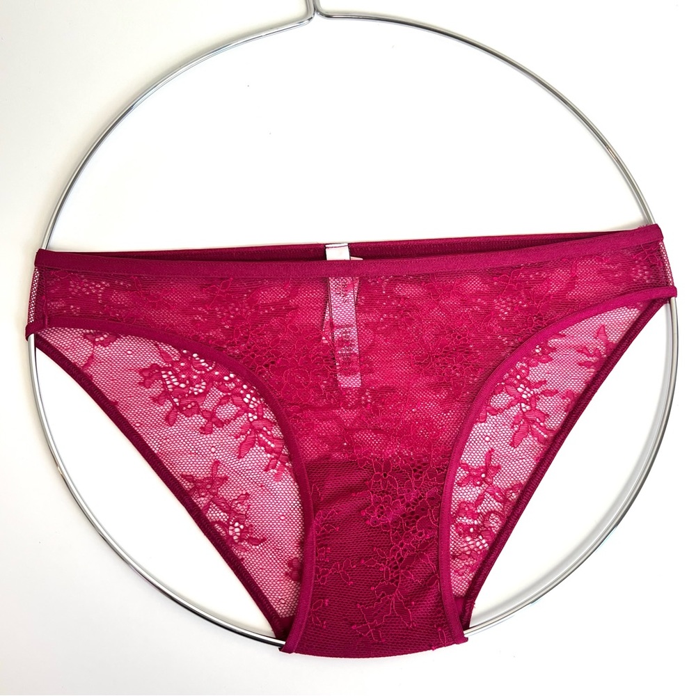 NWT Victoria’s Secret Fuchsia Magenta Floral Mesh Lace Bikini Panty Underwear